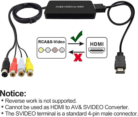 Dingsun SVideo to HDMI Converter 3RCA AV S-Video R/L Audio Vdieo Converter Adapter Support 1080P/ 720P Compatible with WII U PS2/ PS3 STB Xbox VHS VCR Blue-Ray DVD Players