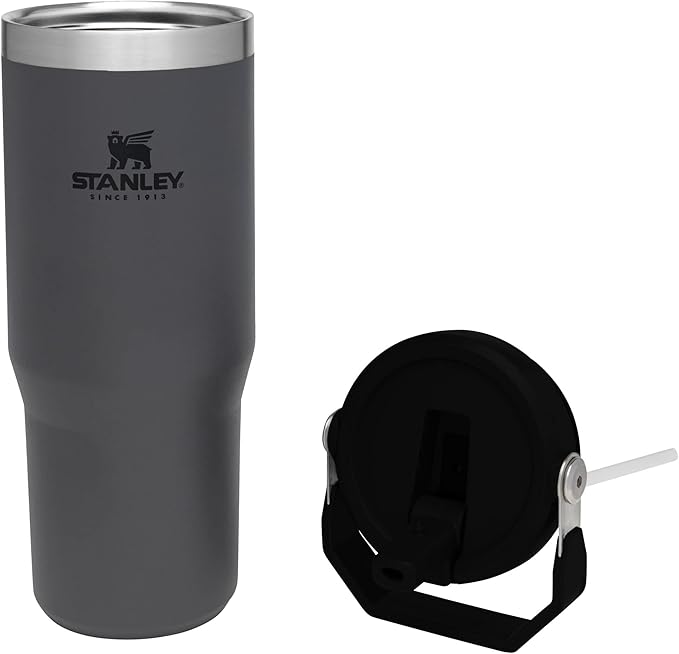 STANLEY IceFlow Stainless Steel Tumbler - Vacuum Insulated Water Bottle for Home, Office or Car Reusable Cup with Straw Leak Resistant Flip Cold for 12 Hours or Iced for 2 Days, Charcoal, 30OZ