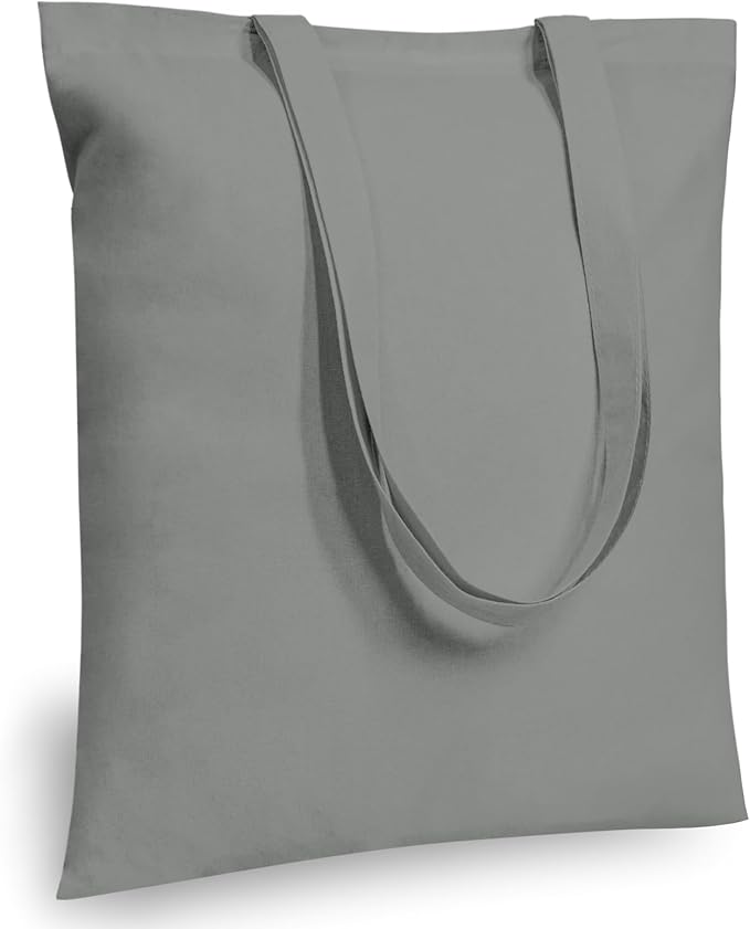 TOPDesign 24-Pack Economical 16"x15" Light Grey Cotton Tote Bags, Lightweight Medium Reusable Grocery Shopping Cloth Bags, Suitable for DIY, Advertising, Promotion, Gift, Activity