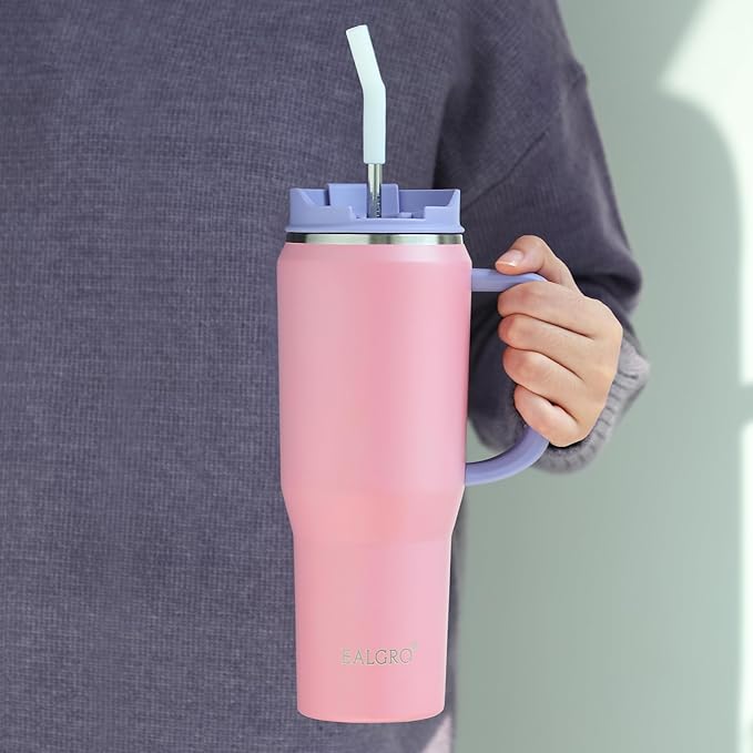 40 oz Tumbler with Handle, Insulated Tumblers with Lid and Straw, Large Metal Sports Water Bottle Jug, Thermal Stainless Steel Travel Coffee Mug Cup, Almond Birch