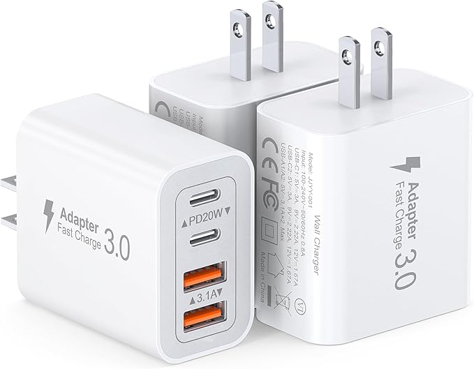 CSODINCE 3 Pack Fast Charging Block, 40W 4-Port Charger Cube Power Brick Plug Box Base Adapter for iPad/Pro/Mini, Compatible with iPhone 16/15/14/13/12, Galaxy, Motorola,Sony, Google Pixel, Tablet
