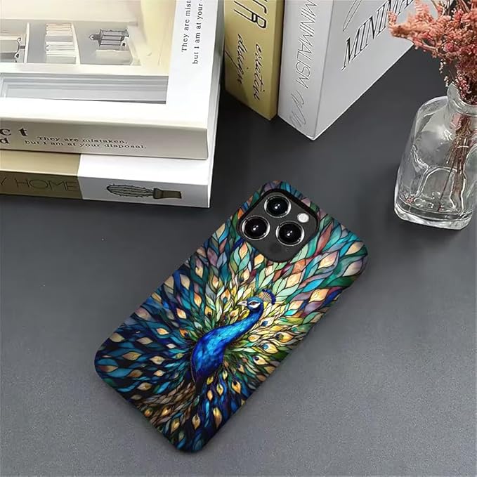 Generic Case Compatible with iPhone 14 Pro,Peacock Stained Phone Case for Girl Women,Durable Protection Case
