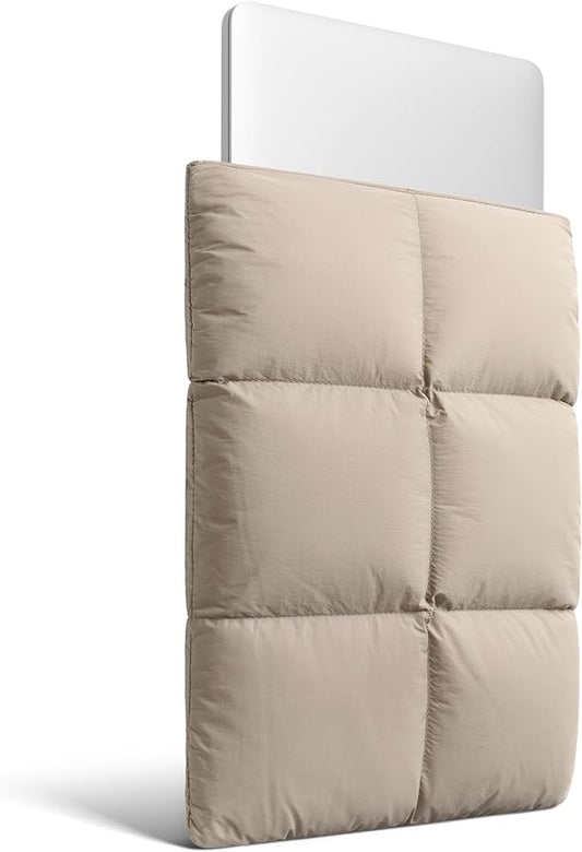 Comfyable Puffy Laptop Sleeve 15 Inch 16 Inch, Quilted Puffer Laptop Carrying Case, Pillow Pouch Compatible for MacBook Air 15 in M4 2025 & MacBook Pro 16 in M4 2024, Taupe