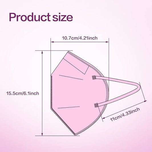 Miuphro KN95 Face Mask 50 Pack, Disposable Respirator Masks, 5 Layer Design Safety Mask for Protection, Ideal for Men and Women (Pink)