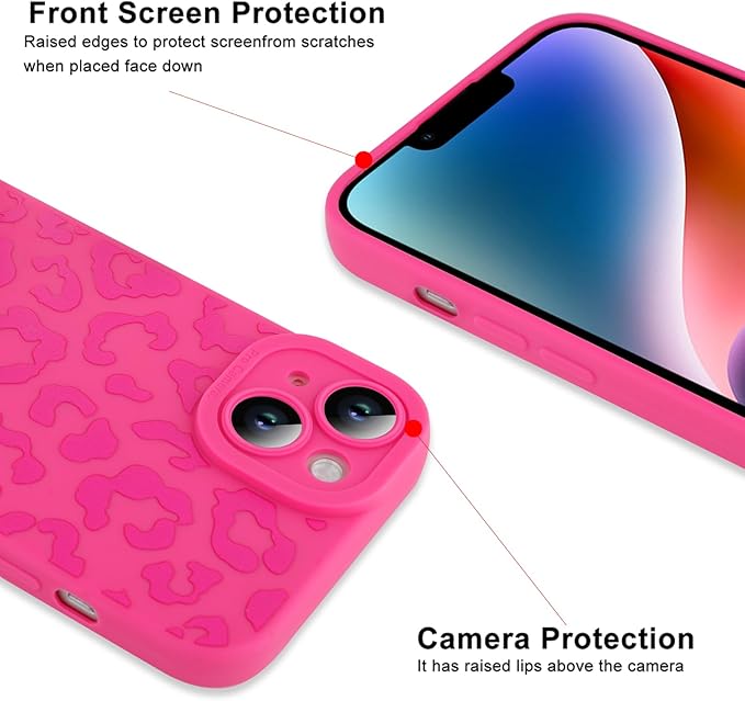 ZIYE for iPhone 14 Plus Case Hot Pink Leopard Pattern Phone Case with Camera Protection,Soft TPU Silicone Rubber Protective Cover Cheetah Design Cases Compatible with iPhone 14 Plus 6.7 Inch