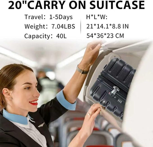 EMPSIGN Carry On Luggage with Spinner Wheels, Hard Shell Carry-On Expandable Suitcase 21x14x9 Airline Approved & Built-in TSA Lock, Durable Travel Rolling Suitcase, Carry-On 20-Inch, Black