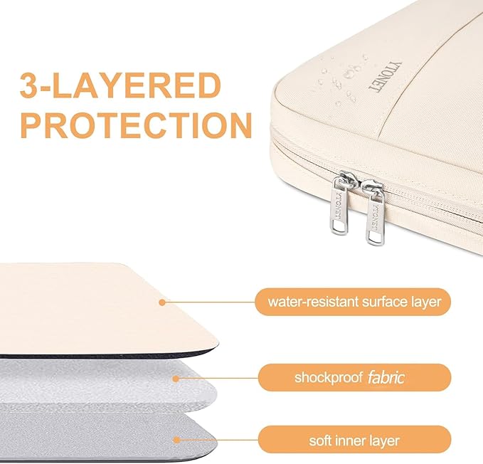 Ytonet Laptop Case 15.6 inch, TSA Laptop Sleeve Water Resistant Slim Carry Travel Computer Bag Compatible for MacBook, HP, Dell, Lenovo, Asus Notebook, Gifts for Men Women, Beige