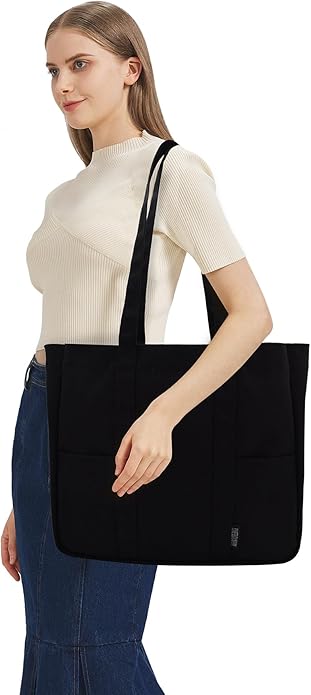 TeeYee Women's 20L Canvas Tote Bag Reusable Multi-Pocket Organizer for Travel Work Gym Shopping Large Shoulder Bag