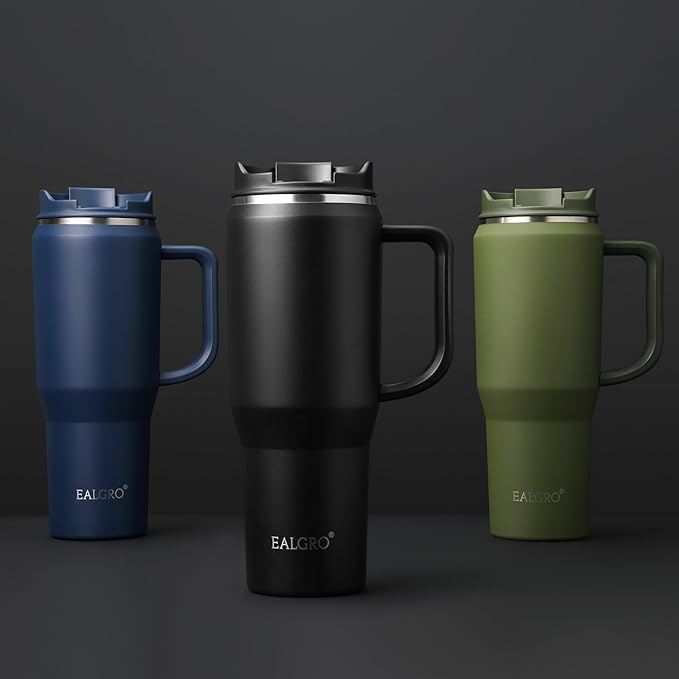 40 oz Tumbler with Handle, Insulated Tumblers with Lid and Straw, Large Metal Sports Water Bottle Jug, Thermal Stainless Steel Travel Coffee Mug Cup, Classic Red