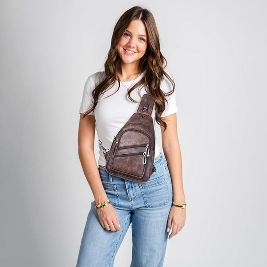 Sling Bag for Women Crossbody Purse Leather Crossbody Bag Fanny Pack Chest Pack for Travel Everyday Vacation
