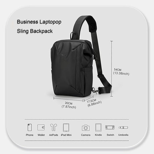 Mens Crossbody Bag,Black Sling Crossbody Backpack Shoulder Bag for Men Women PU Watrtproof Sling Backpack Cycling