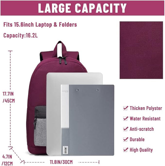 Backpack for Men Women,VASCHY Water-Resistant School Backpack Bookbag Schoolbag Casual Daypack Work Burgundy