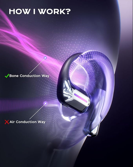 True Bone Conduction Headphones, Perfect for Night Running and Cycling, Aurora Mode(RGB Light) Open-Ear Headphones, Up to 30H Playtime with Charging Case, IP68 Water-Resistant, AAC/SBC