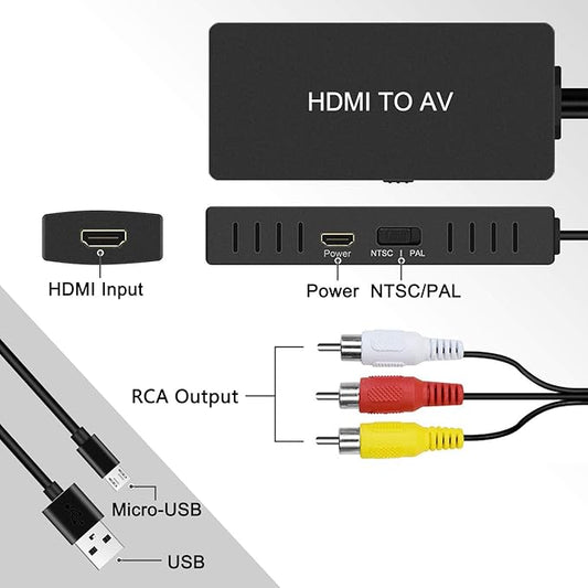 Dingsun HDMI to RCA/AV/CVBS Converter Adapter, HDMI to Older TV Adapter for Apple TV,Roku, Fire Stick, DVD, Blu-ray Player ect.