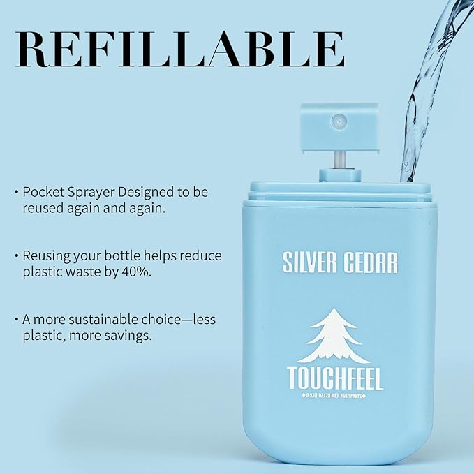 Power Mist Hand Sanitizer Spray, Scented Hydrating Hand Sanitizers Travel Size Refillable, Pocket Portable 1-Pack (Silver Cedar) 0.93Fl Oz 460-Sprays Each