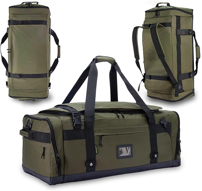 Large Duffle Bag for Travel - Men & Women, Foldable Gym Duffle Backpack, Heavy Duty Tactical Military Canvas Duffel Bags, Extra Big Carry On with Shoe Pockets, Waterproof (80L/103L)