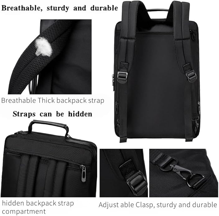 3 in 1 Laptop Bag for Men 17.3 Inch Laptop Backpack Computer Bag for Business/Work/Travel Convertible Backpack Messenger Shoulder Bag for Men Women Black