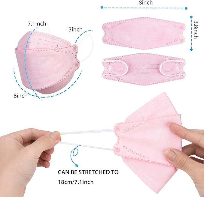 KN95 Face Masks for Adults 50 Pack, Individually Wrapped, 5-Ply Pink Disposable Face Mask Against PM 2.5 Smoke & Dust, Filtration Efficiency 95%