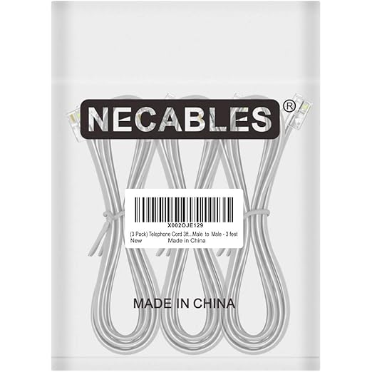 NECABLES 3Pack Phone Cord 3ft Telephone Cord Phone Cable RJ11 6P4C Male to Male for Landline and Fax - 3 Feet