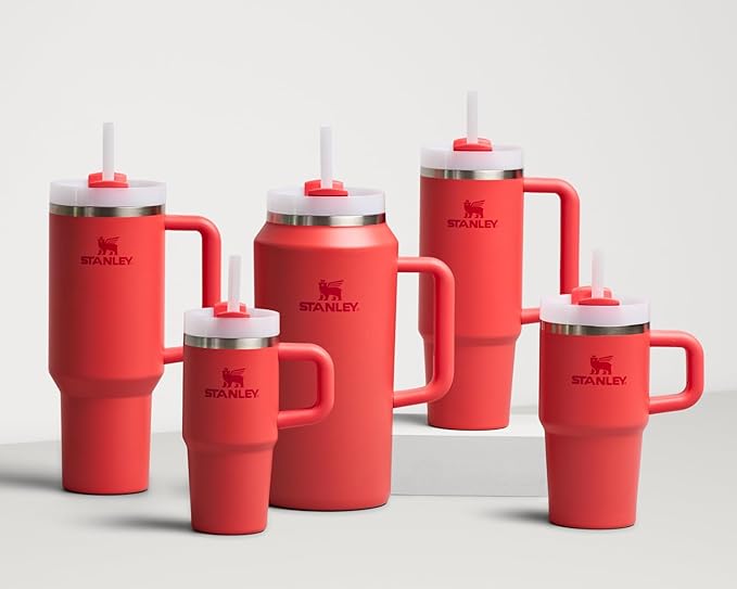 Stanley Quencher H2.0 Tumbler with Handle and Straw 14 oz | Flowstate 3-Position Lid | Cup Holder Compatible for Travel | Insulated Stainless Steel Cup | BPA-Free | Hot Coral