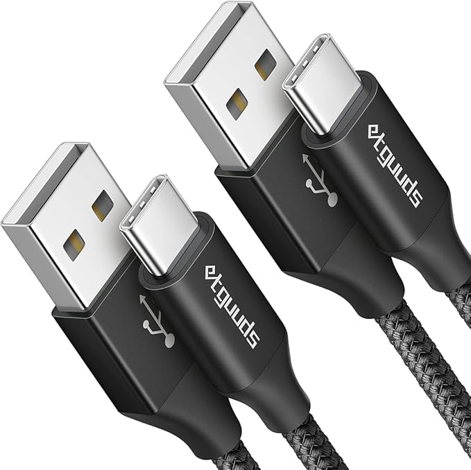 etguuds USB to USB C Cable 3ft, 2-Pack USB A to Type C Charger Cord Fast Charging for Samsung Galaxy A15 A25 A35 A55 A54, S24 S23 S22 S21 S20 S10 S10E, Note 20 10, Moto G, for iPhone 16 15, Black