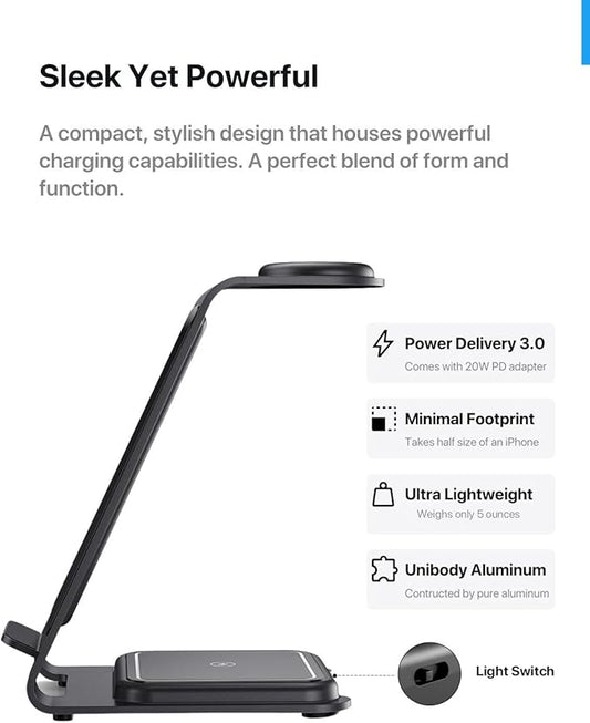 Intoval 3 in 1 Wireless Charging Station for iPhone 16 15 14 13 12 11 X Pro Max, Wireless Charger for Apple Watch Ultra 3 SE 9 8 7 6 5 4 3 2, for AirPods 4 Pro Pro 2 3 (Y93, Blue)