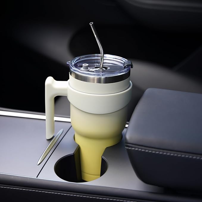 BJPKPK 30oz Tumbler With Handle Insulated Tumbler Cups With Lid And Straw Reusable Stainless Steel Double Wall Travel Mugs,Lemon