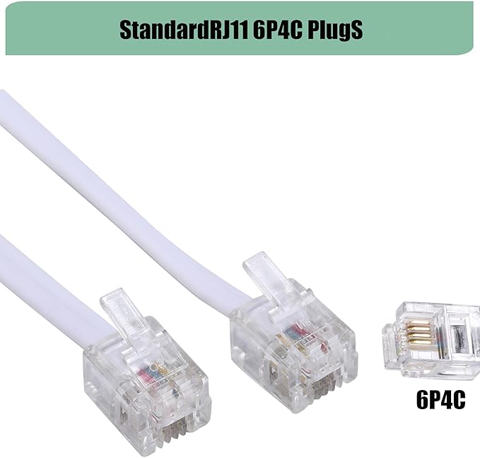 3Pack RJ11 Cable Phone Cord for Landline - 6ft Telephone Cord - Male to Male for Landline Phone and Fax - White - 6Feet