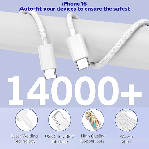 10FT iPhone 16 15 Pro Charger,2Pack 10Foot USB C to C Woven Cable Cord 40W USB C Apple Charger 4 Port PD&AC Charger Block Fast Charging for iPhone 16/16 Pro/16 Pro Max/16 Plus/15/15 Pro/15Pro Max/iPad