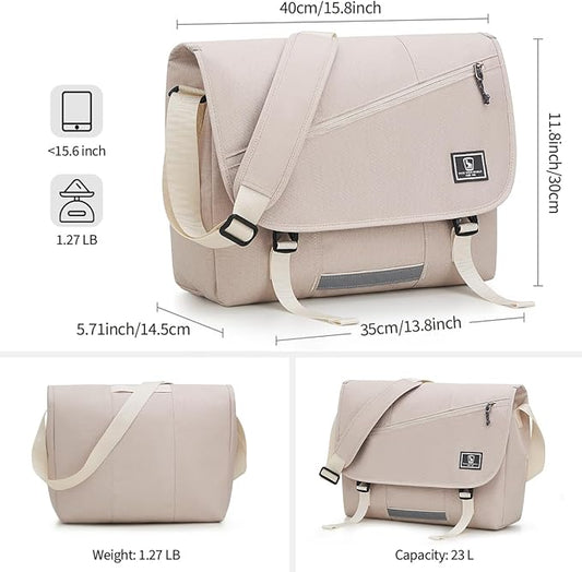 OIWAS Messenger Bag for Men, 15.6 Inch Laptop Crossbody Bags Women Casual Satchel Shoulder Bag College Travel Office Briefcase (15.6 Inch, White)