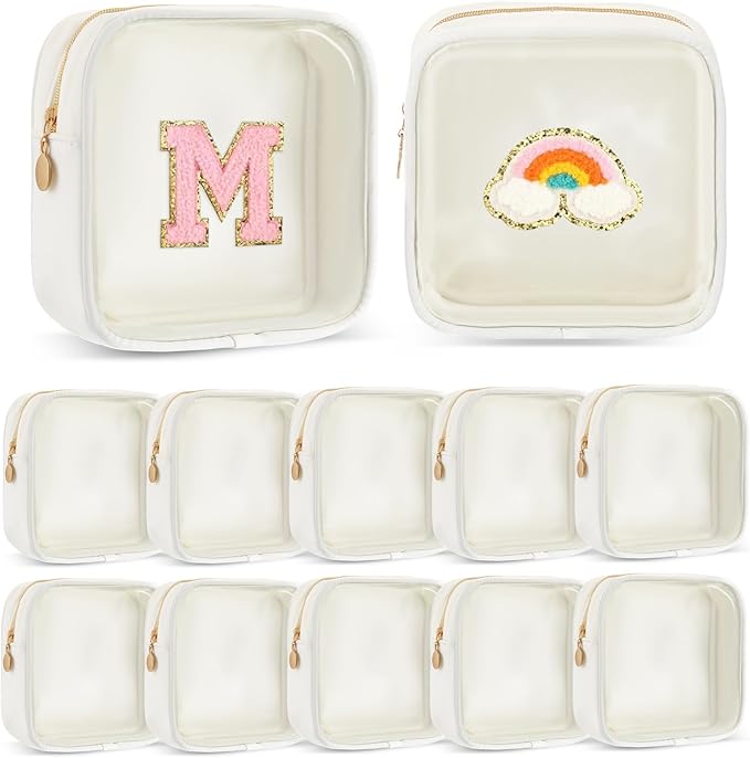 Kacctyen 12 Pcs Mini Makeup Bag Nylon Small Pouch for Purse Mini Square Nylon Pouch with Zipper Small Cosmetic Travel Makeup Bag Purse Organizer for Women (White Color,Translucent)
