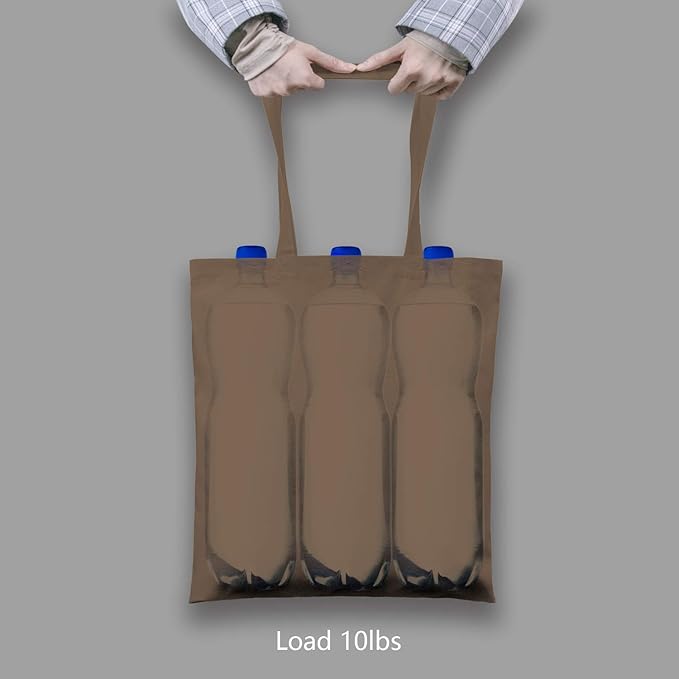 TOPDesign 12-Pack Economical 16"x15" Brown Cotton Tote Bag, Lightweight Medium Reusable Grocery Shopping Cloth Bags, Suitable for DIY, Advertising, Promotion, Gift, Activity