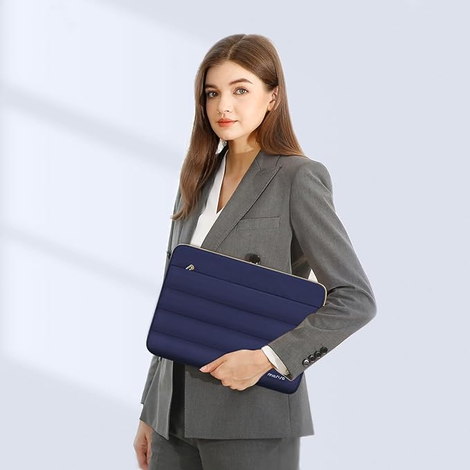 MOSISO 13.3 inch Laptop Case, 13-13.3 inch Puffy Laptop Sleeve Compatible with MacBook Air 13 13.6 M4 M3 M2 M1/Pro 13/Pro 14, HP Dell ASUS Lenovo,Polyester Horizontal Bag with Small Case, Navy Blue