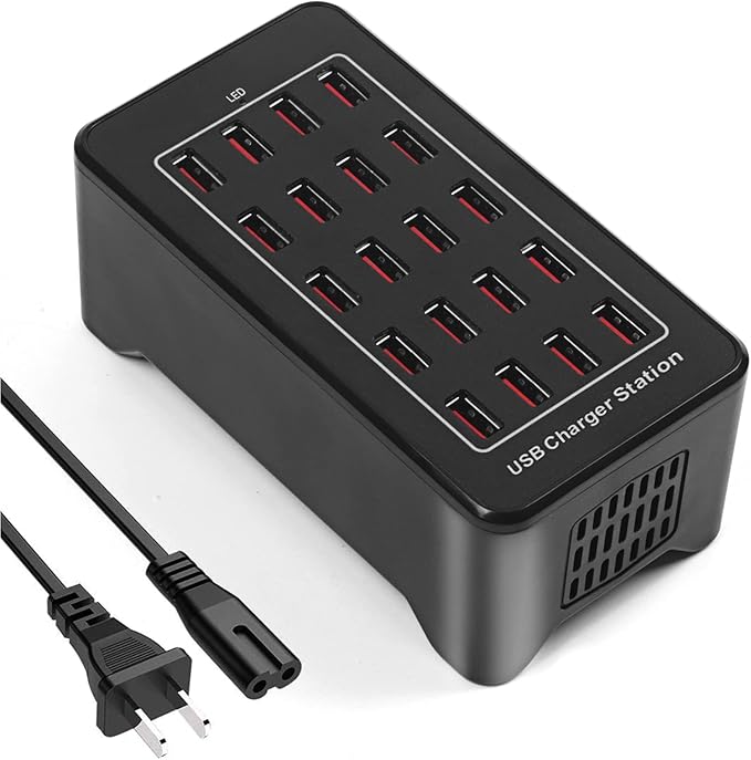 20-Port 100 W(20 A) Multiple USB Charger Station,RISWOJOR Multiport USB Charging Station with Intelligent Detection, Compatible with Smartphones, Tablets, and More Devices