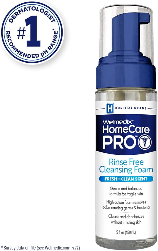 HomeCare PRO No Rinse Body Wash Cleansing Foam, Easier Cleansing for Caregivers Managing Incontinence, Pressure ulcers, bedsores + use with Adult Wipes, Disposable washcloth (5oz)