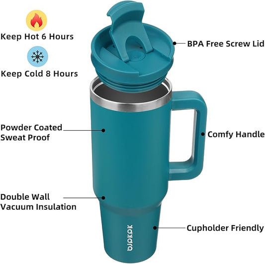 BJPKPK Insulated Tumblers With Handle And Straw 40 oz Stainless Steel Tumbler Cups With Lid,Laguna