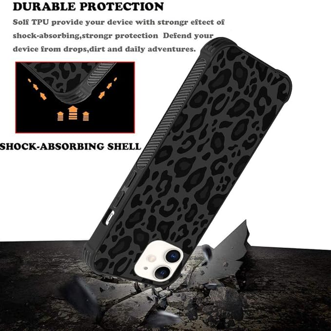 KANGHAR Case Compatible with iPhone 11,Black Leopard Design,Tire Texture Non-Slip +Shockproof Rugged TPU Protective Case for iPhone 11 6.1 Inch (2019) Leopard Pattern