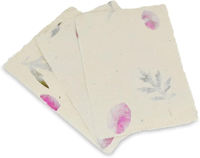 Handmade Lokta Card Stock 5x7 Inch Deckle-edge Paper with Bougainvillea Petal and Titepati leaves. for Vintage Stationery, Printing, and Decorative Invitations (25 Sheets, Forest Wanderer)