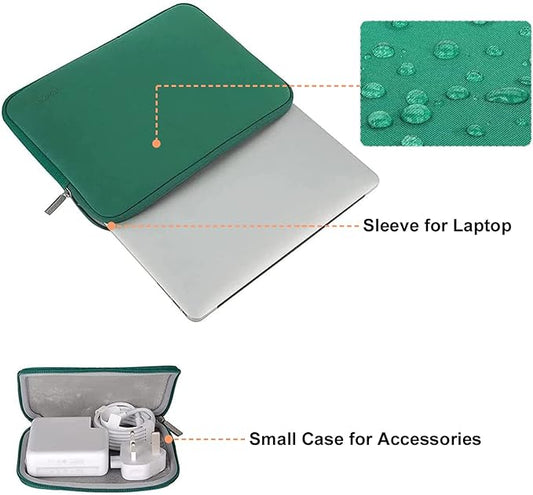 MOSISO Laptop Case 13.3 inch, 13-13.3 inch Laptop Sleeve Bag Compatible with MacBook Air/Pro 13 / Pro 14, HP Dell ASUS Lenovo Notebook, Neoprene Computer Sleeve Bag with Small Case, Peacock Green