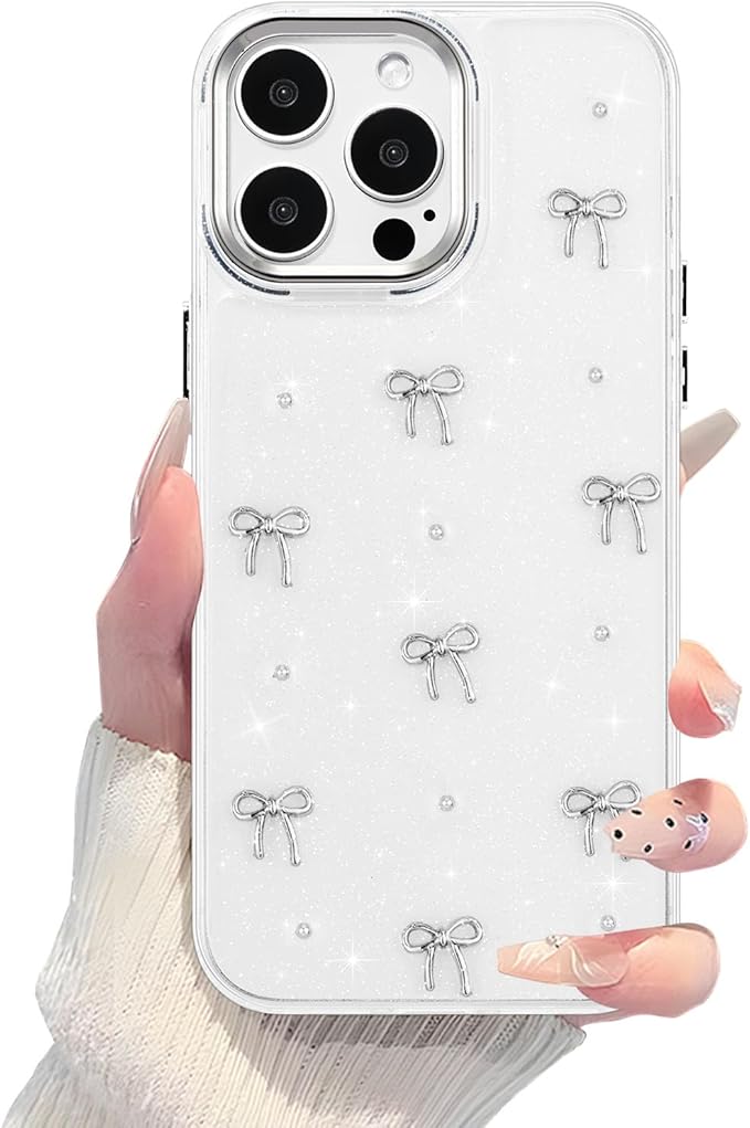 EYZUTAK Case for iPhone 14 Pro, Bling Glitter 3D Bowknot Phone Case Cute Sparkly Crystal Clear Bow Aesthetic Design Case Slim Soft Durable TPU Transparent Protective Cover for Women Girls - Bow