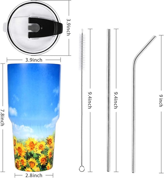 SYACOT 30oz Tumbler Double Wall Stainless Steel Vacuum Insulated Travel Mug with Splash-Proof Lid Metal Straw and Brush