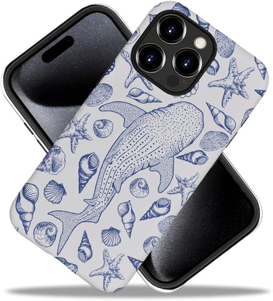 DAIZAG Case Compatible with iPhone 14 Pro Max,Fit Shockproof Cover for Women Girls,Blue Seashell Whale Shark Ocean