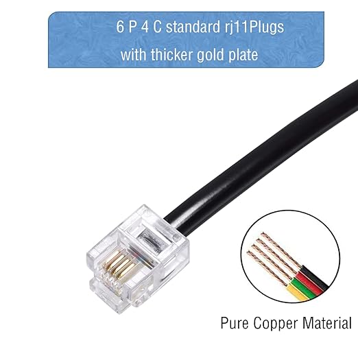 Telephone landline Extension Cord Cable Cord with Standard RJ-11 6P4C Plug (10Ft-3Pack, Black)