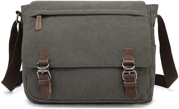 Sechunk Canvas Vintage Messenger Bag Shoulder bag Leather Large Travel Crossbody bags for men women 15inch Laptop