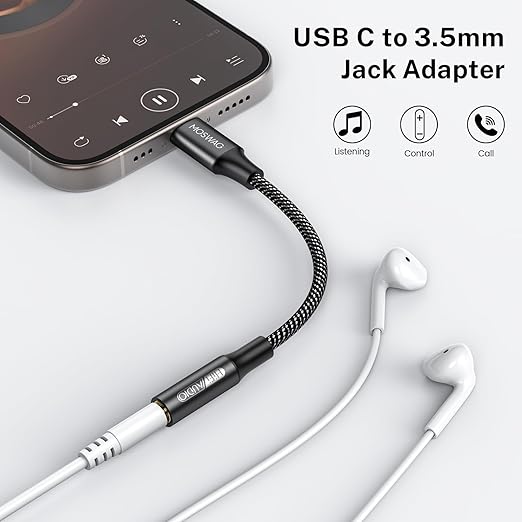 MOSWAG USB Type C to 3.5mm Headphone Jack Adapter, Audio Adapter USB C to Aux Dongle Cable Cord for iPhone 15 Plus/15 Pro Max Samsung Galaxy S23 S22 Ultra S20+ Note 20 10,Pixel 7 6 5 4 and More