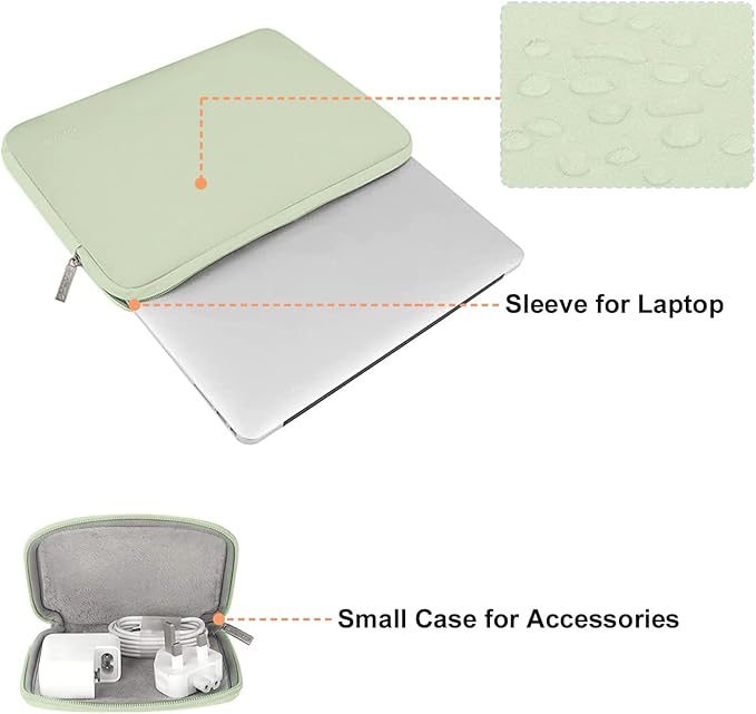 MOSISO Laptop Case 13.3 inch, 13-13.3 inch Laptop Sleeve Bag Compatible with MacBook Air/Pro 13 / Pro 14, HP Dell ASUS Lenovo Notebook, Neoprene Computer Sleeve Bag with Small Case, Sage Green