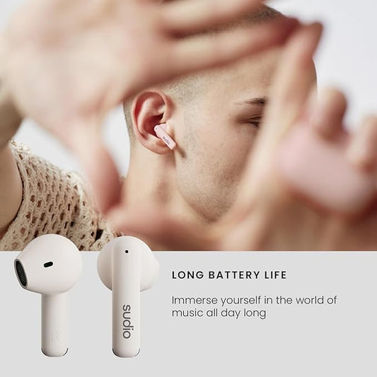 Sudio A1 True Wireless Earbuds, Bluetooth 5.3 Connection, Noise Cancelling, Waterproof, Touch Control, Charging Case, Premium Sound Quality, Comfortable Fit – White