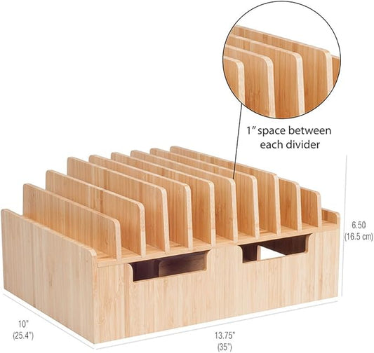 MobileVision Bamboo 10-Port Charging Station & Docking Organizer for Smartphones & Tablets, Family-Sized, for use in Corporate Offices & Classrooms
