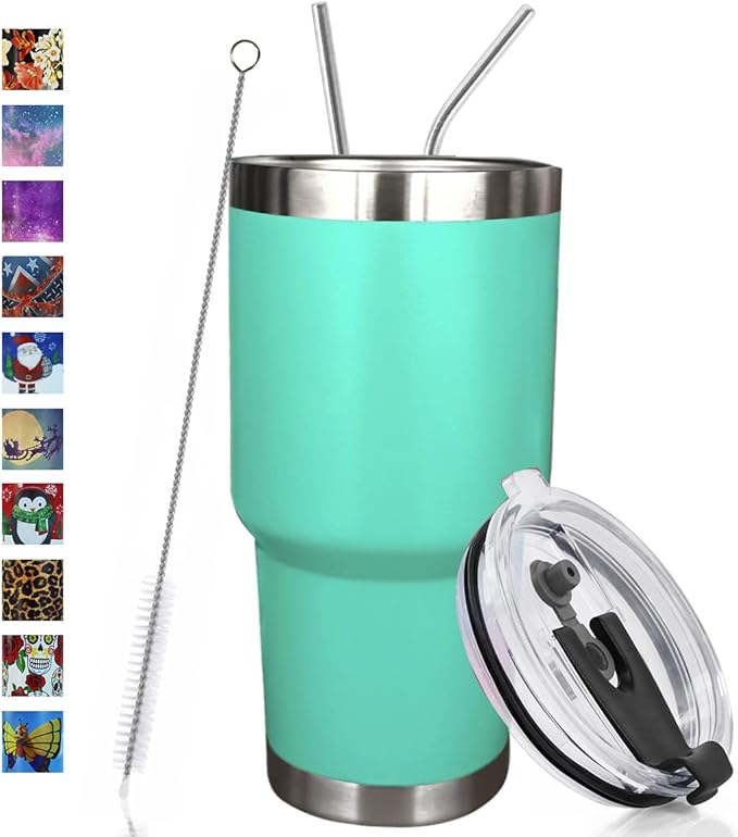 SYACOT 30oz Tumbler Double Wall Stainless Steel Vacuum Insulated Travel Mug with Splash-Proof Lid Metal Straw and Brush