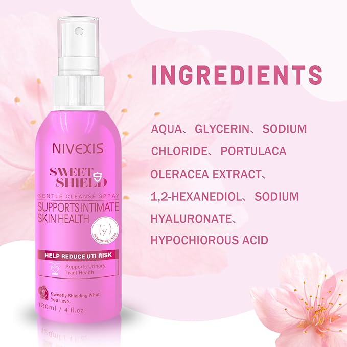 Feminine Intimate Skin Spray, Vaginal Odor Control & Itch Relief, pH Balanced Hygiene Cleanser, Soothes Irritated for Vaginal, Hypoallergenic, Fragrance-Free Hypochlorous Acid Formula, 4 fl oz